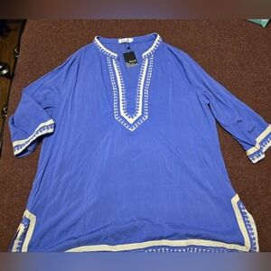 New! Kevia Tunic Blouse 1x-2x Plum And Cream Beautifully Made Light Purple